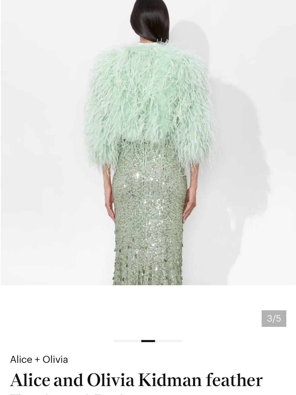 Alice + Olivia KIDMAN FEATHERED JACKET SIZE L LIGTH GREEN Feather Crop Top - Picture 2 of 11